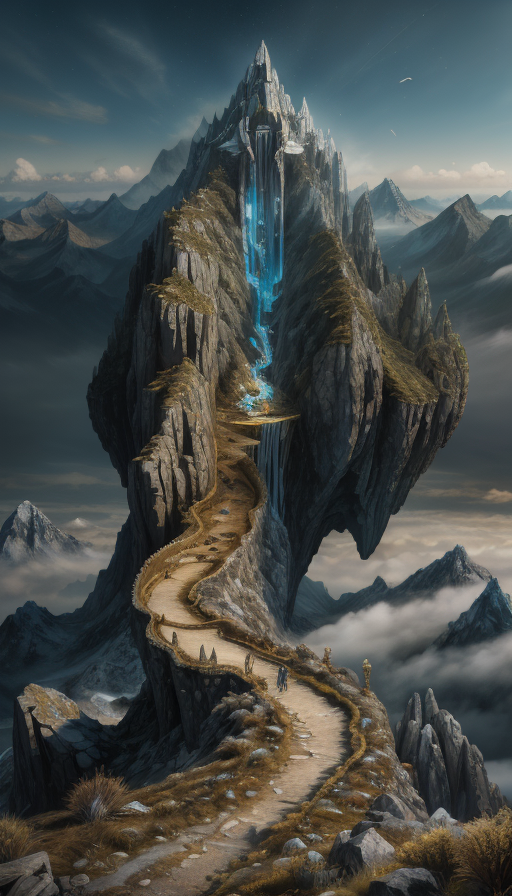 00913-3567812811-Long way to the top, A lone climber scales a jagged mountain, the peak shrouded in mist, the journey endless, each step a battle.png